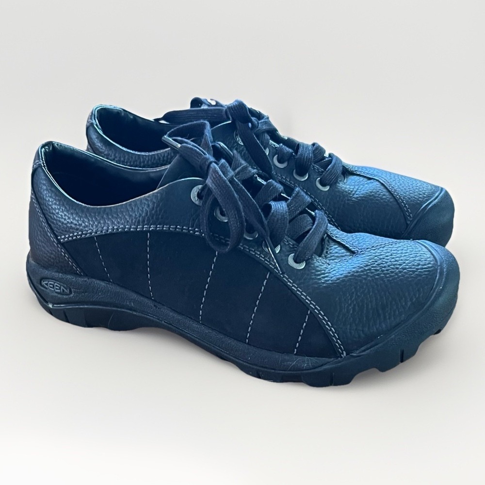 KEEN Presidio Womens 7.5 Black Leather Comfort Walking Shoes Lace Up